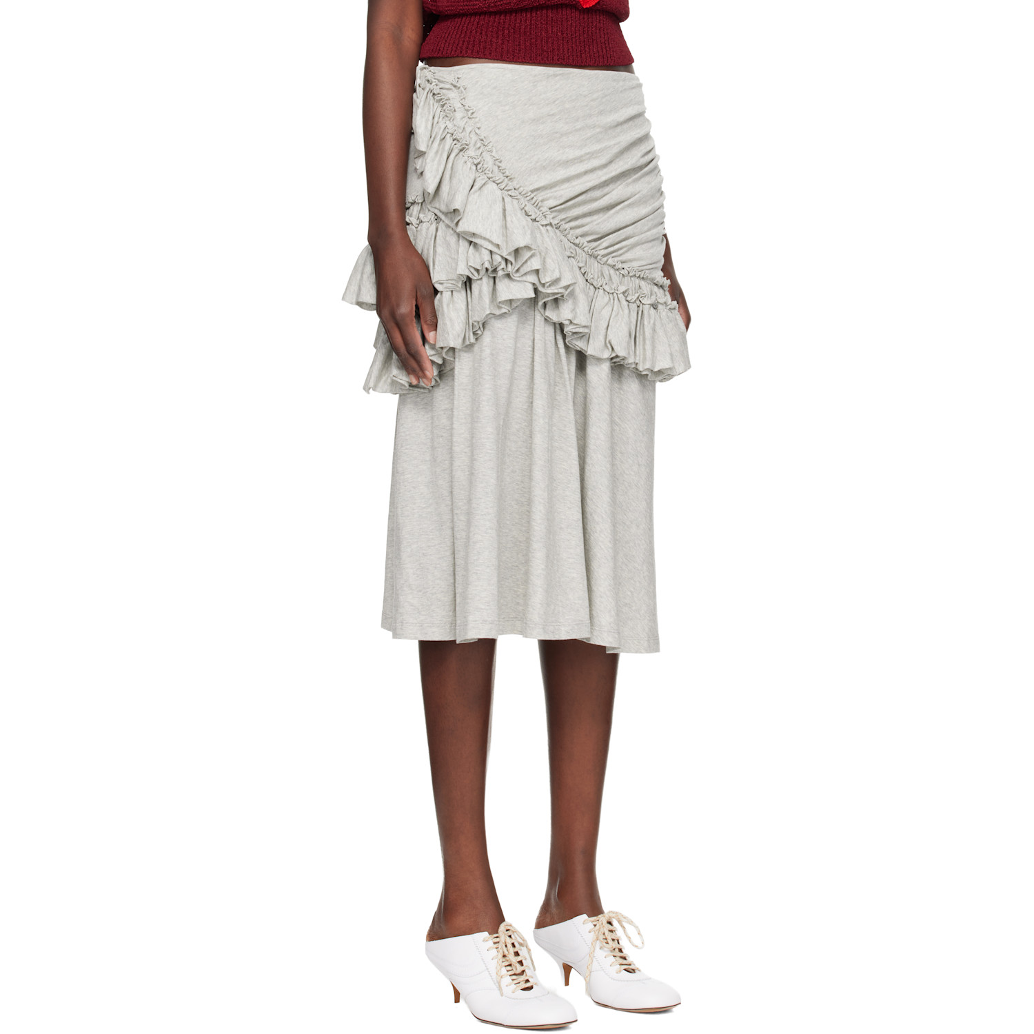  Dries Van Noten Gray Ruffled Midi Skirt 