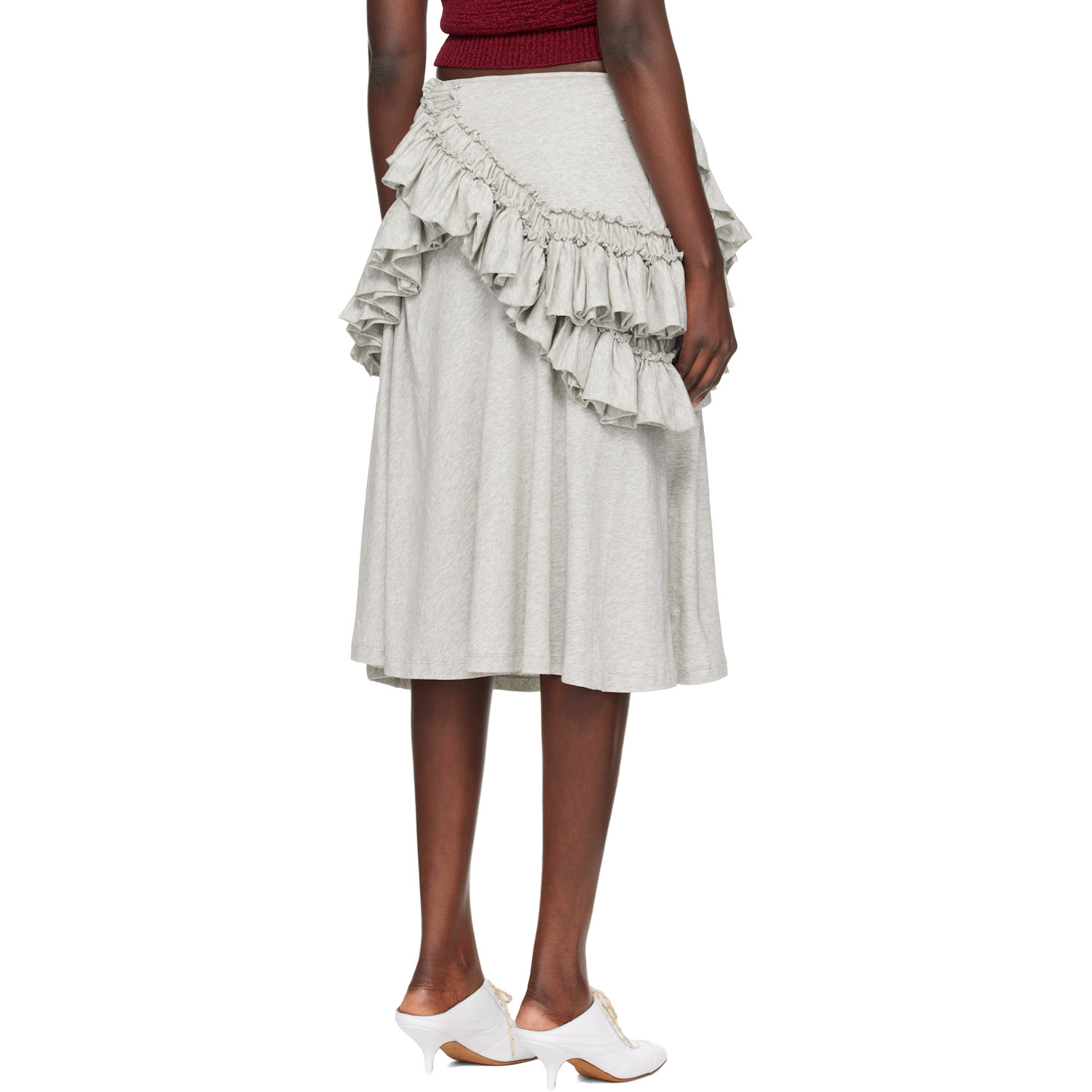  Dries Van Noten Gray Ruffled Midi Skirt 