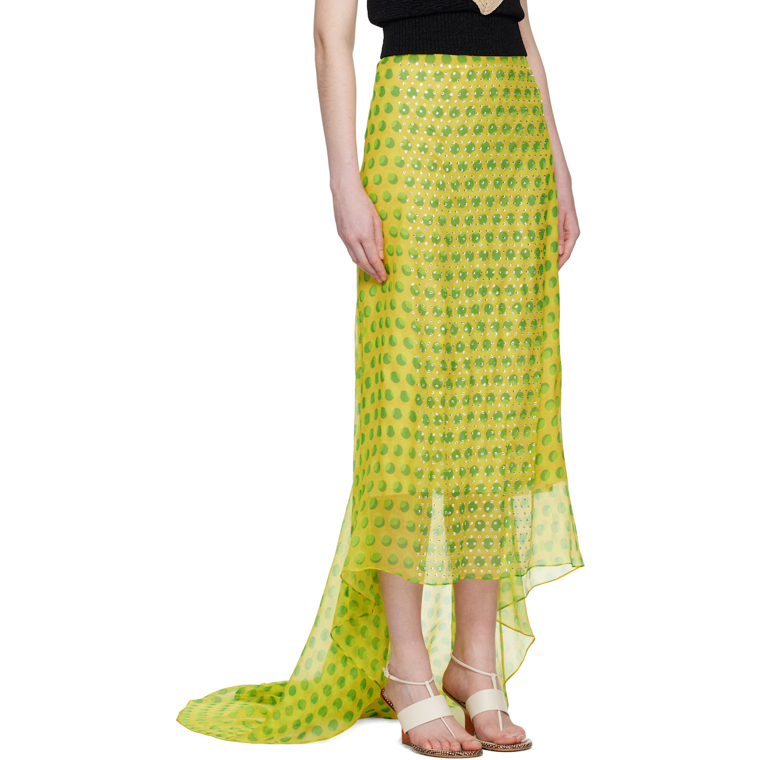  Dries Van Noten Yellow Embellished Silk Maxi Skirt 