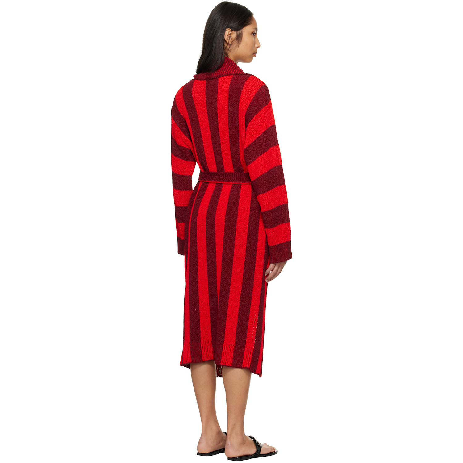  Dries Van Noten Red & Burgundy Loose Belted Cardigan 