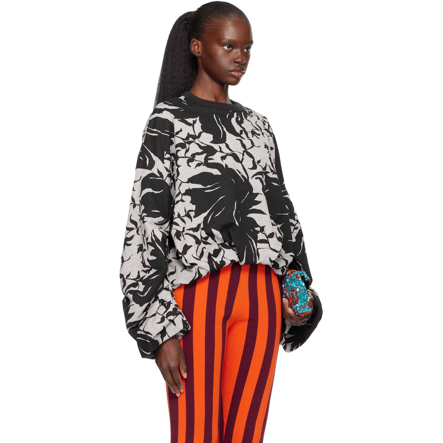  Dries Van Noten Gray & Black Draped Sweatshirt 