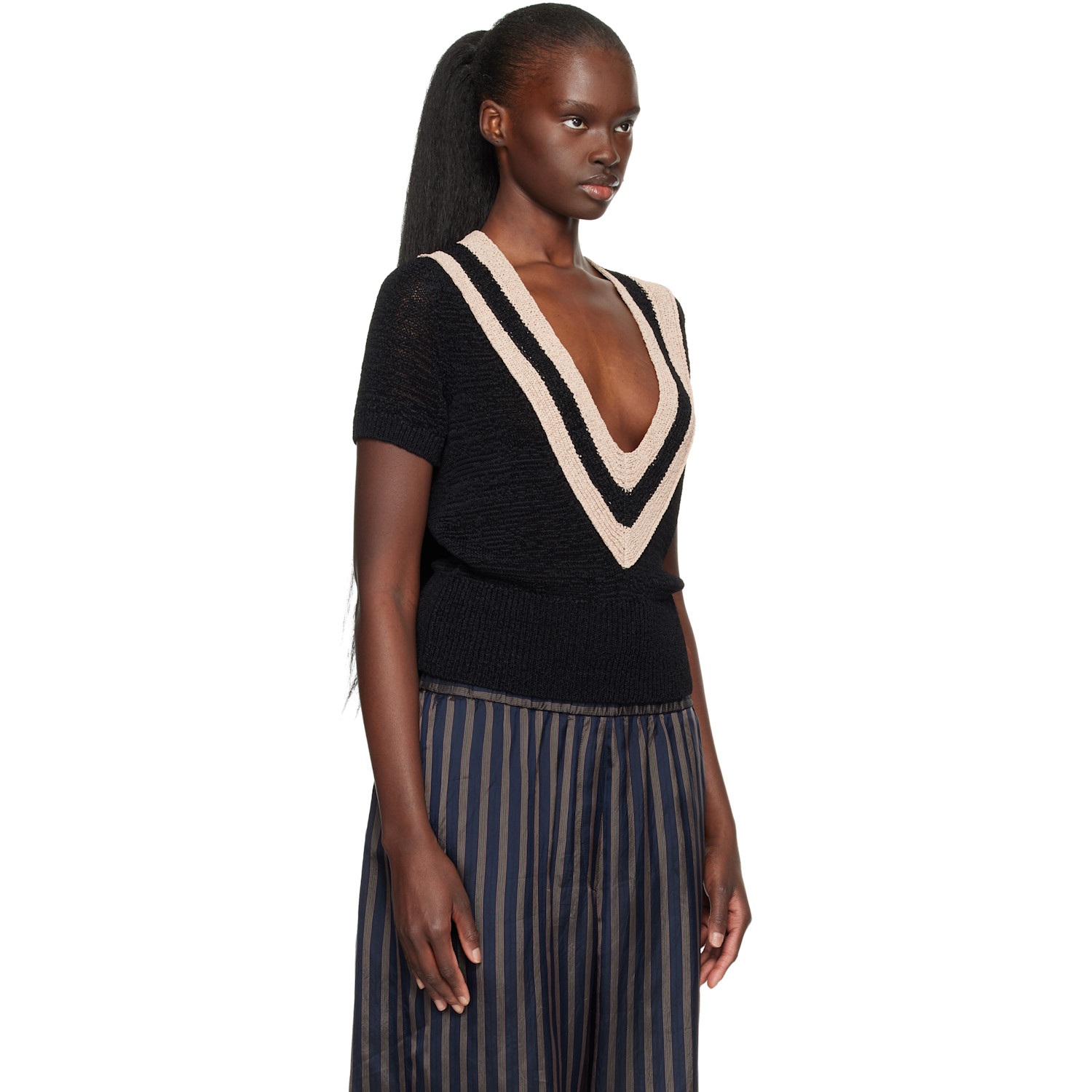  Dries Van Noten Black V-neck Knit Sweater 