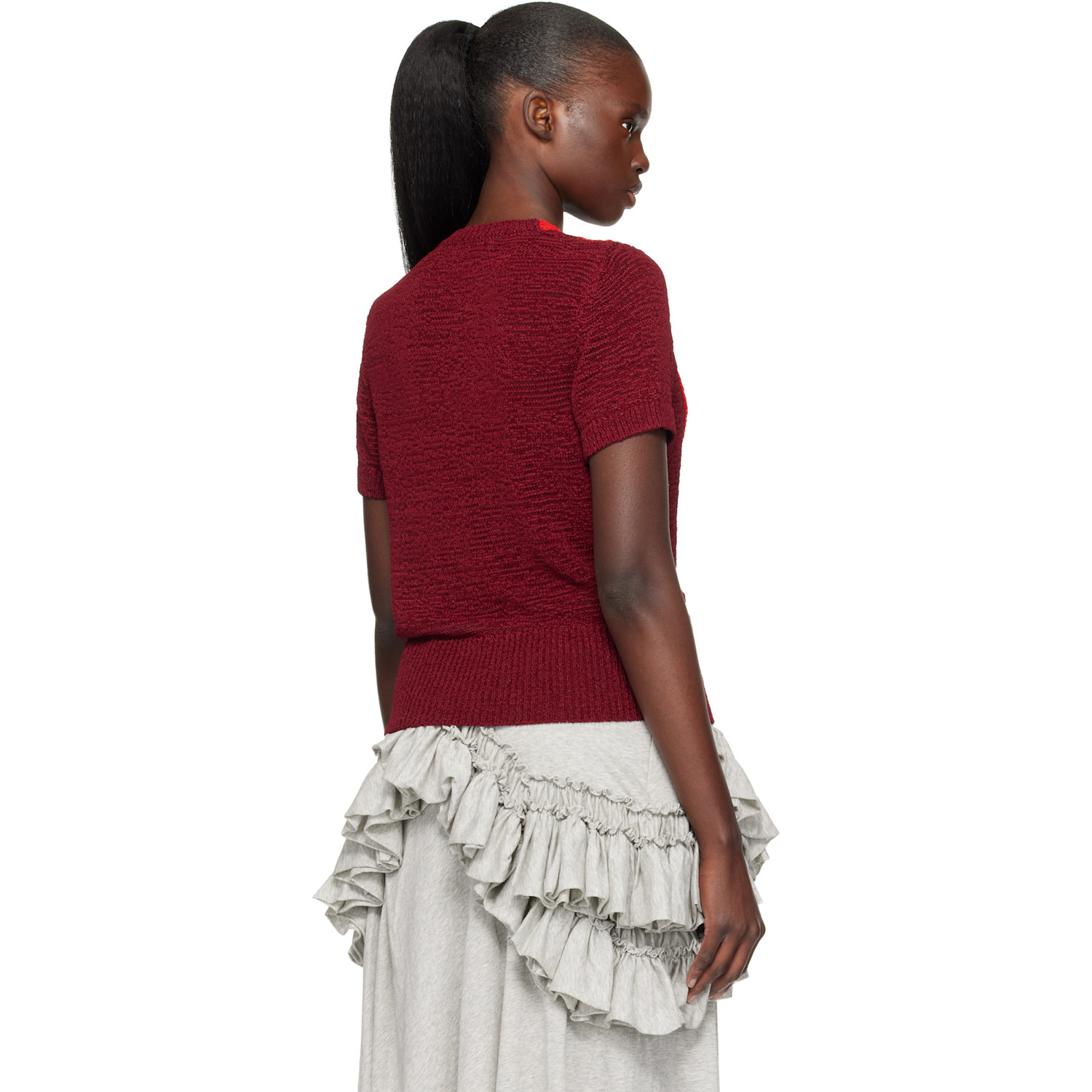  Dries Van Noten Burgundy V-neck Knit Sweater 