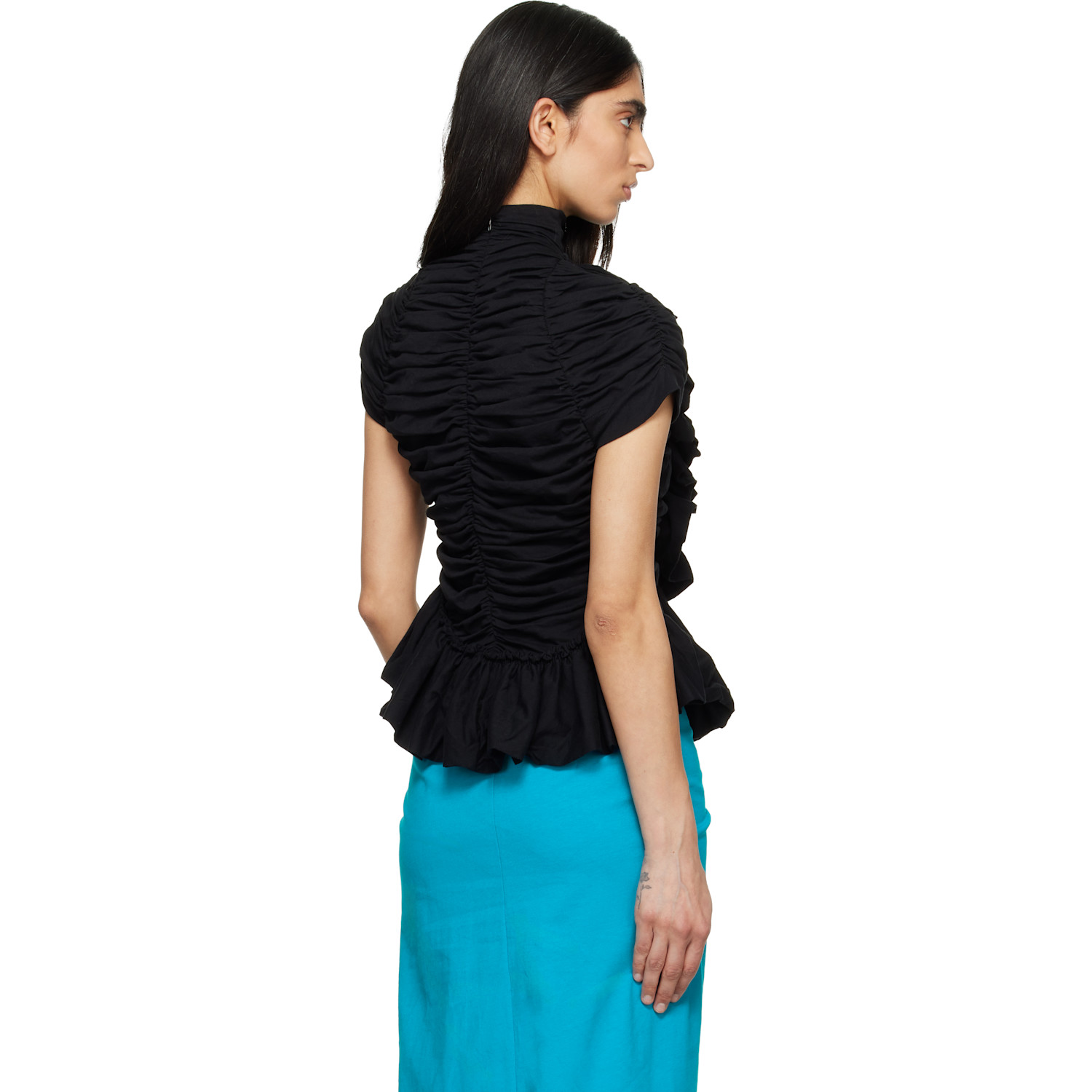  Dries Van Noten Black Fitted Gathered High-neck Blouse 