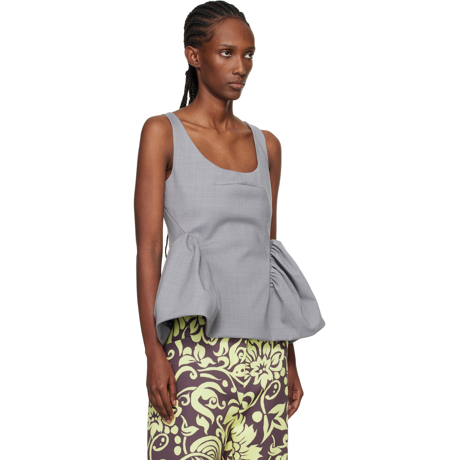  Dries Van Noten Gray Wool Peplum Blouse 
