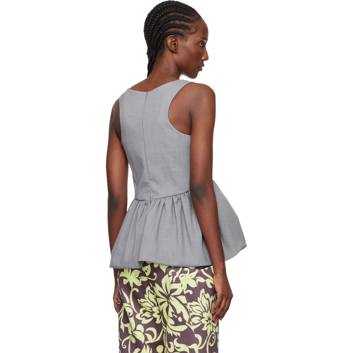  Dries Van Noten Gray Wool Peplum Blouse 