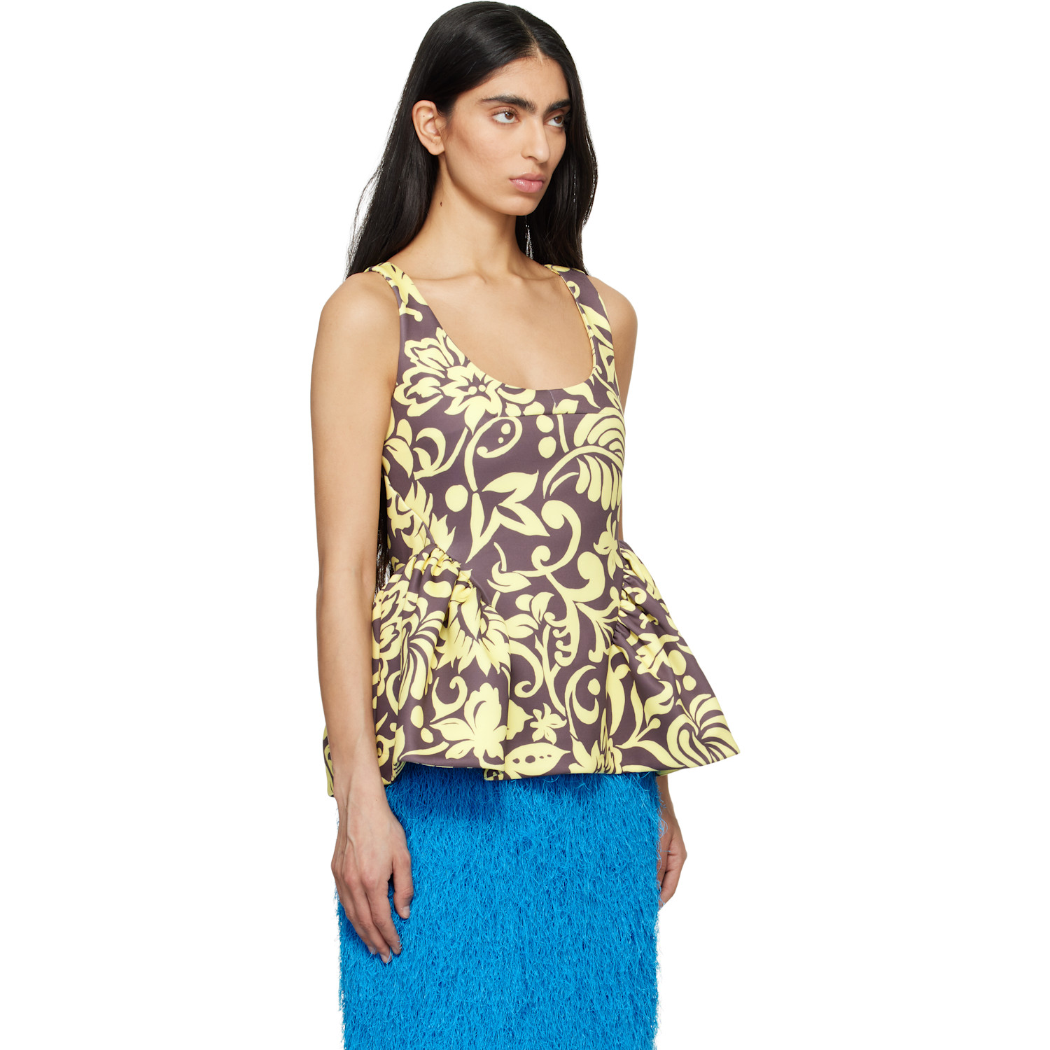  Dries Van Noten Taupe & Yellow Open Blouse 