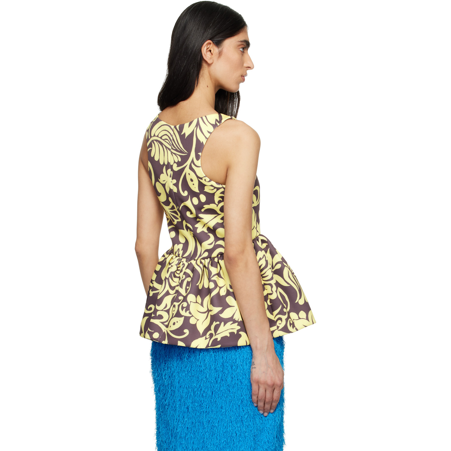 Dries Van Noten Taupe & Yellow Open Blouse 
