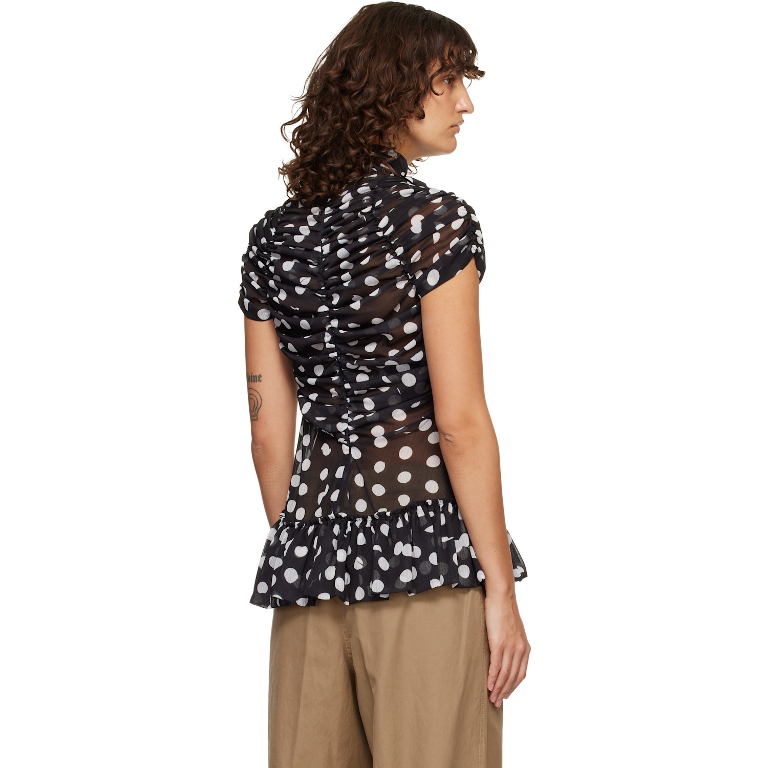  Dries Van Noten Black Fitted Gathered High-neck Blouse 