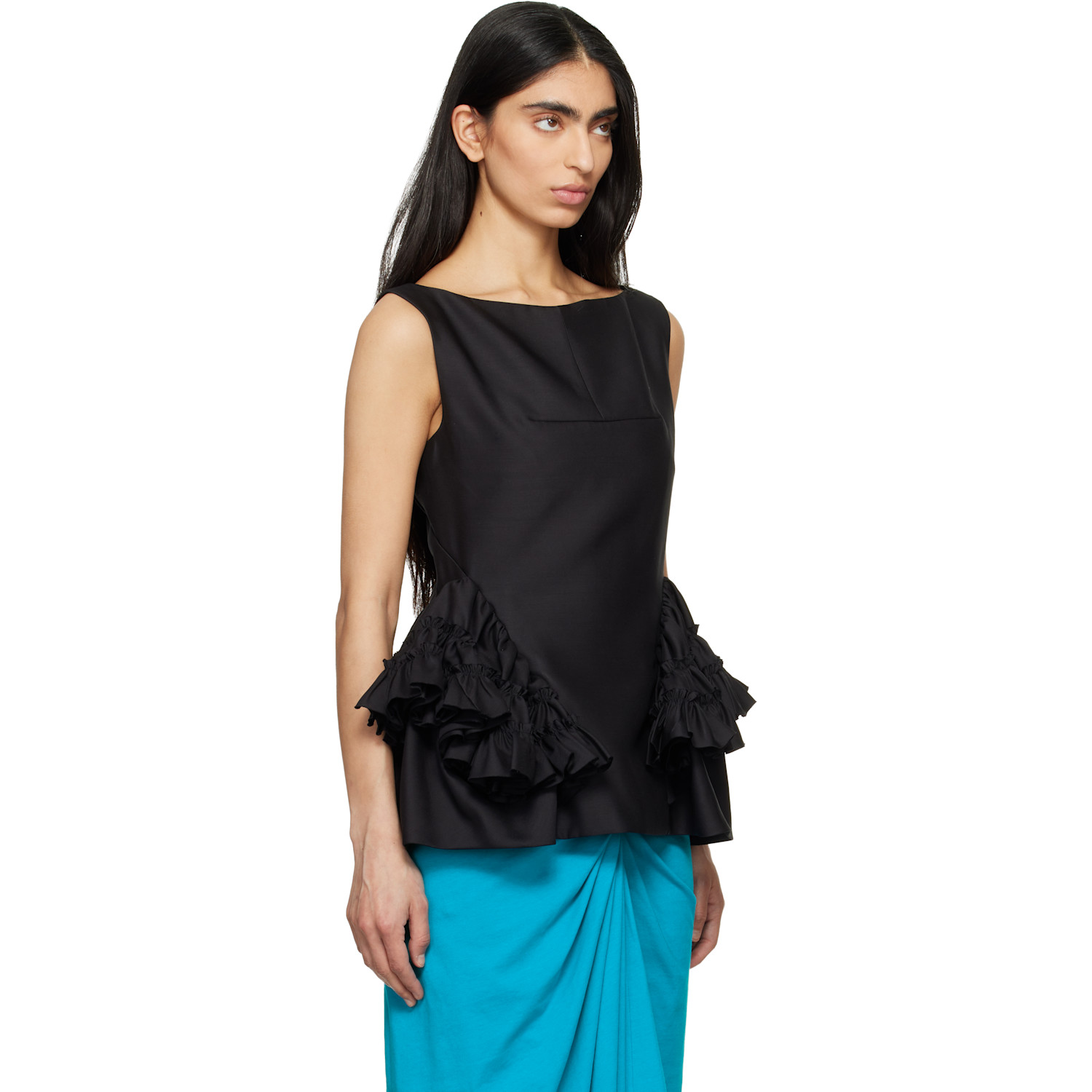  Dries Van Noten Black Ruffled Peplum Blouse 