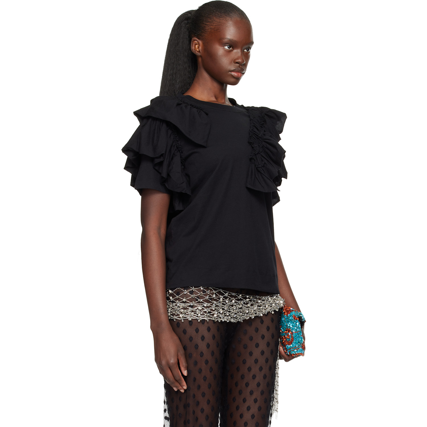  Dries Van Noten Black Ruffled T-shirt 