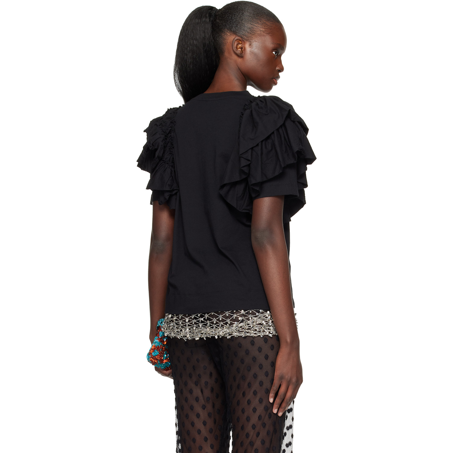  Dries Van Noten Black Ruffled T-shirt 