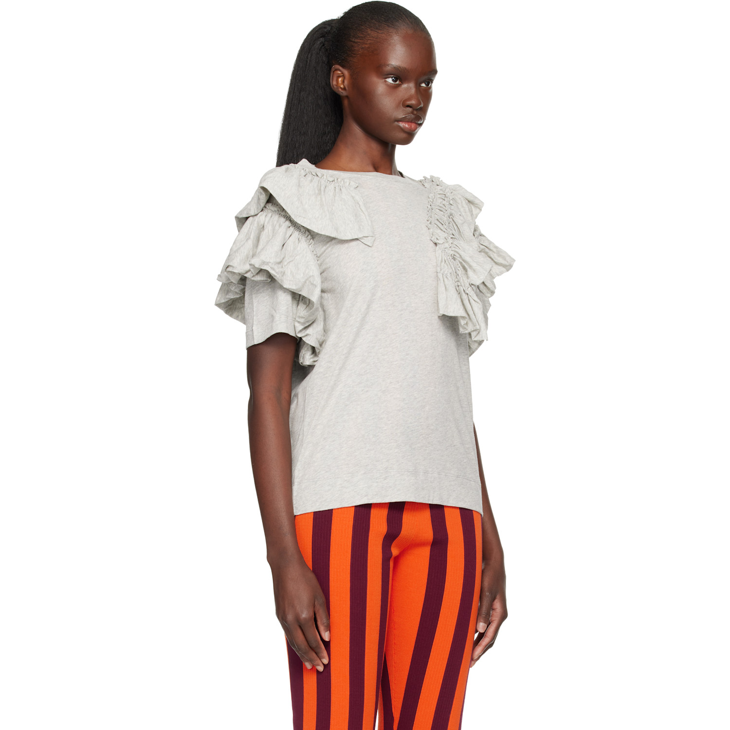  Dries Van Noten Gray Ruffled T-shirt 