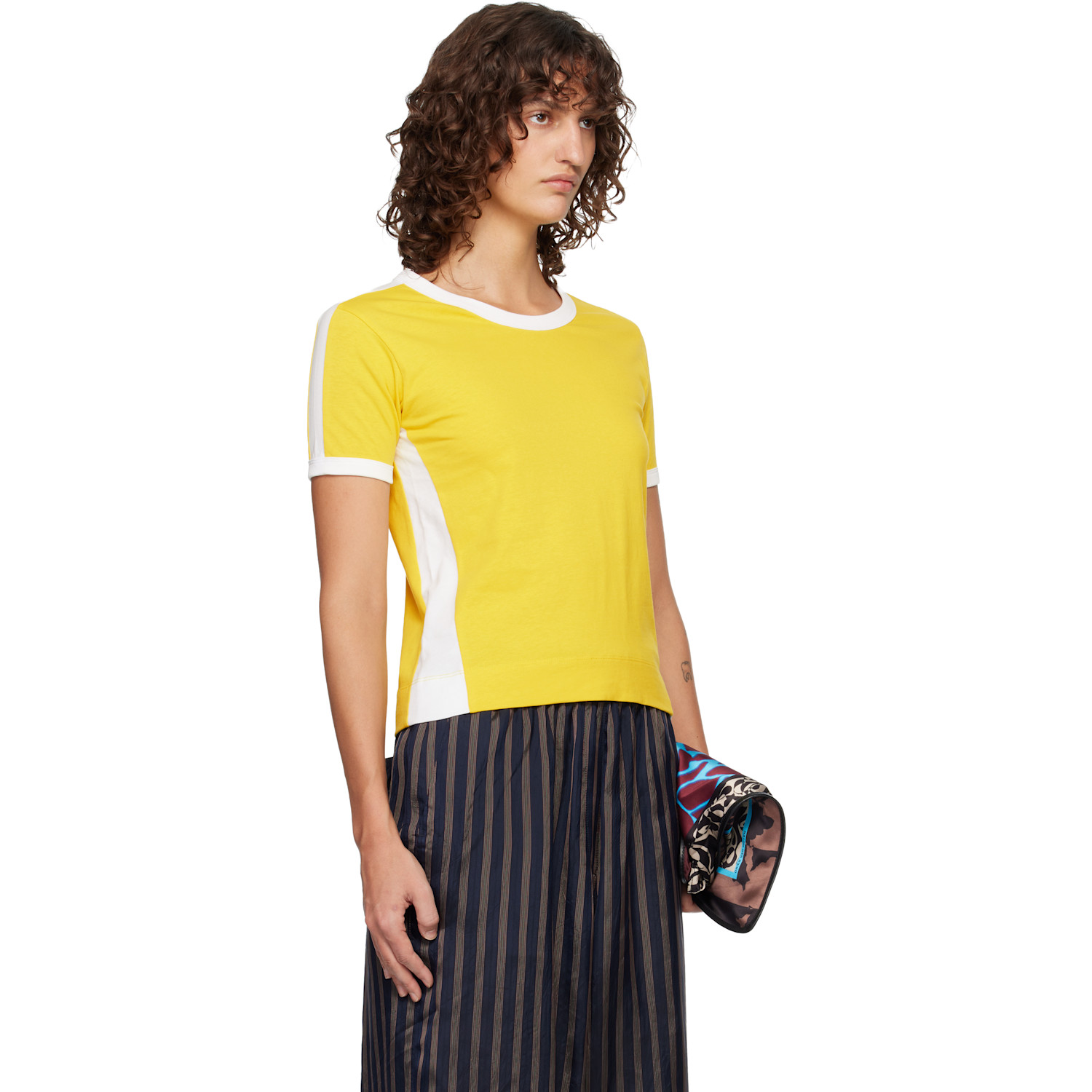  Dries Van Noten Yellow & White Fitted Contrast T-shirt 