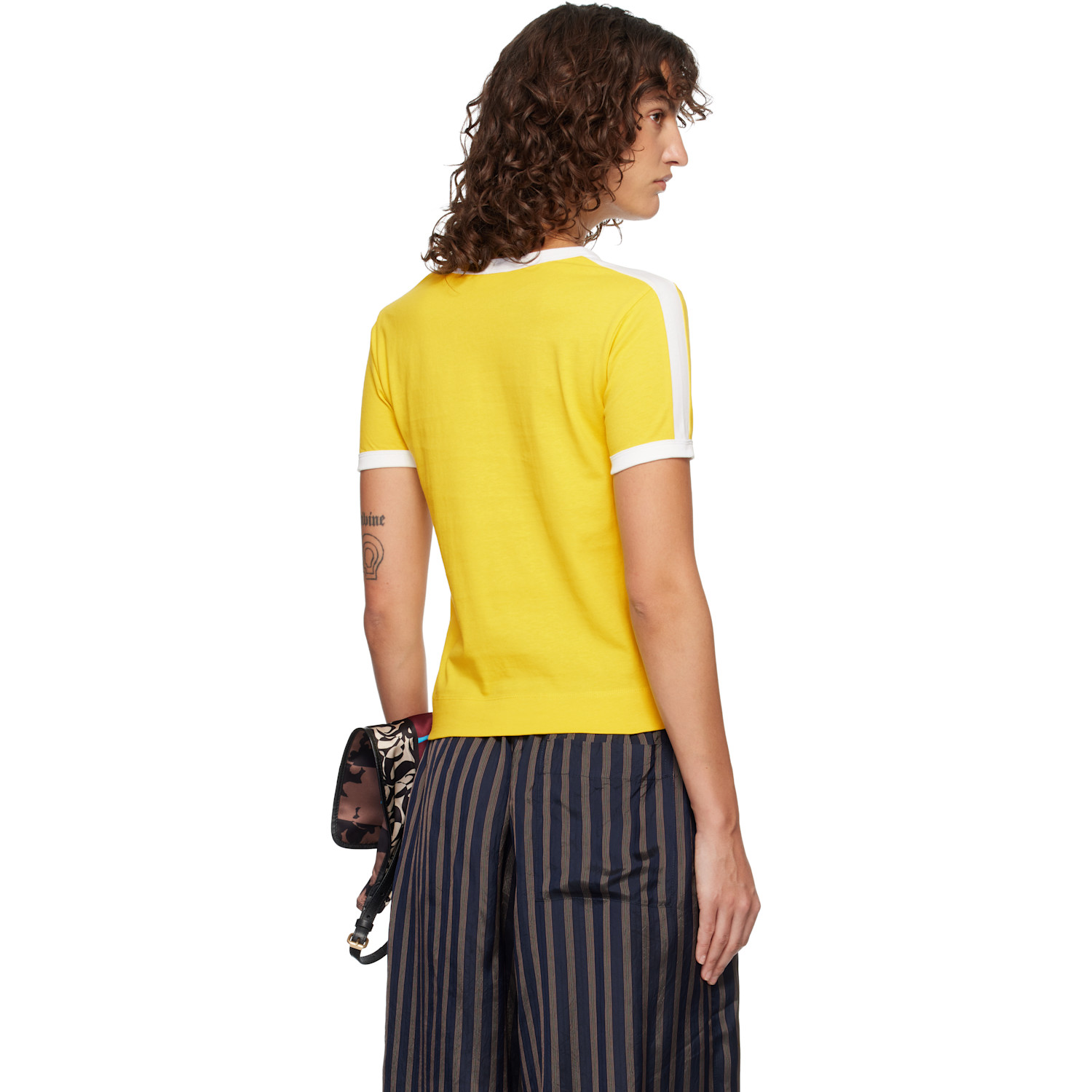  Dries Van Noten Yellow & White Fitted Contrast T-shirt 