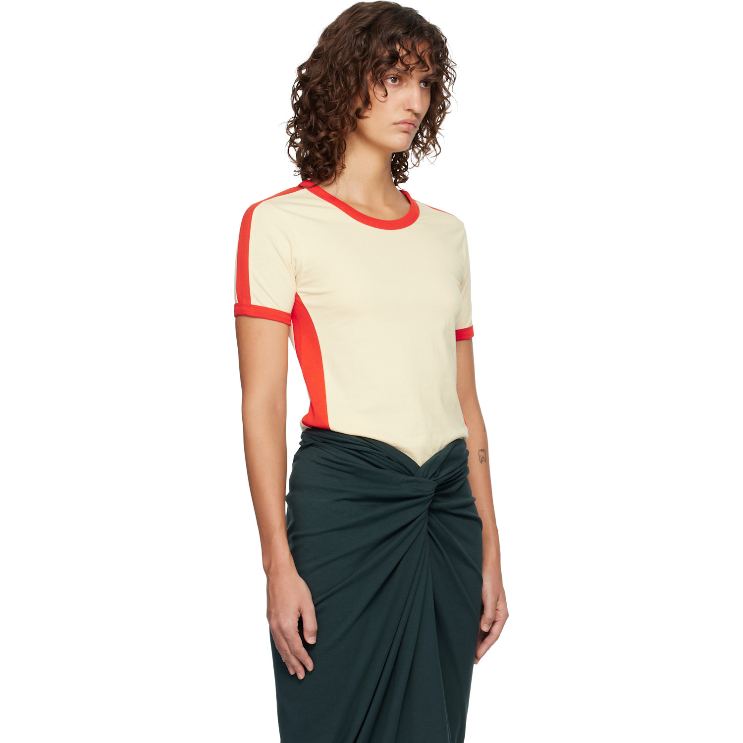  Dries Van Noten Off-white & Red Fitted Contrast T-shirt 