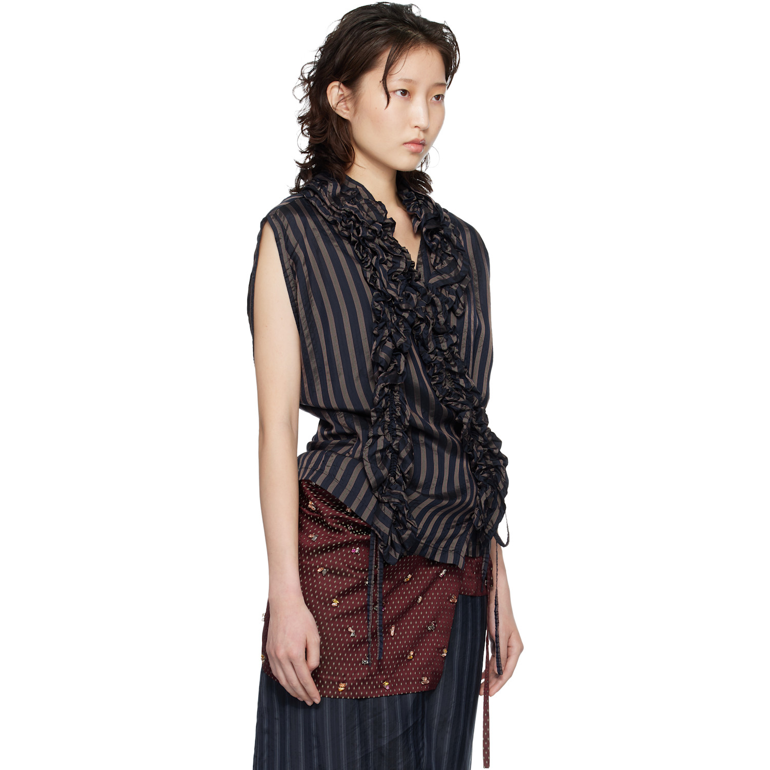 Dries Van Noten Navy Ruffled Top 