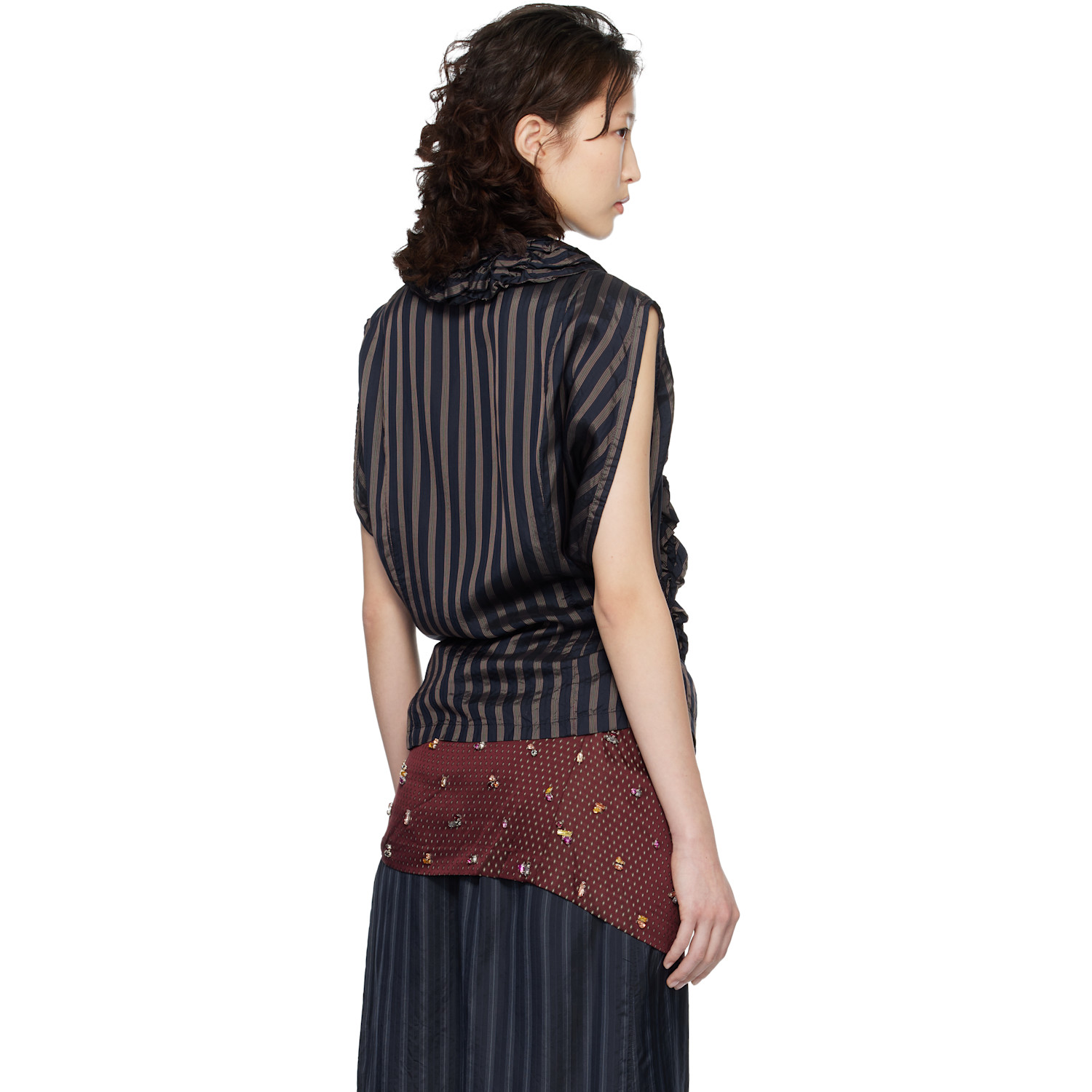  Dries Van Noten Navy Ruffled Top 