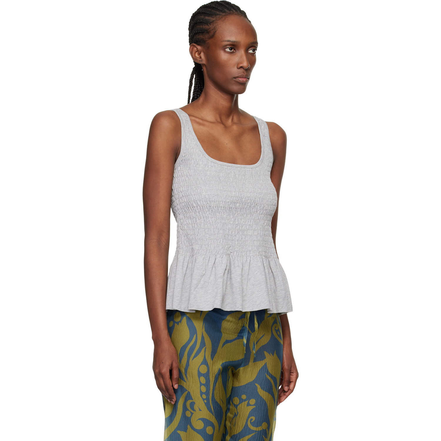  Dries Van Noten Gray Shirred Ruffle Top 