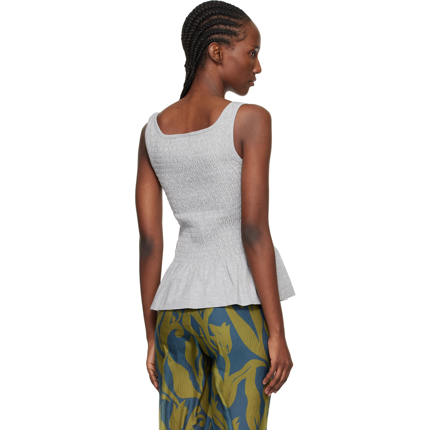  Dries Van Noten Gray Shirred Ruffle Top 