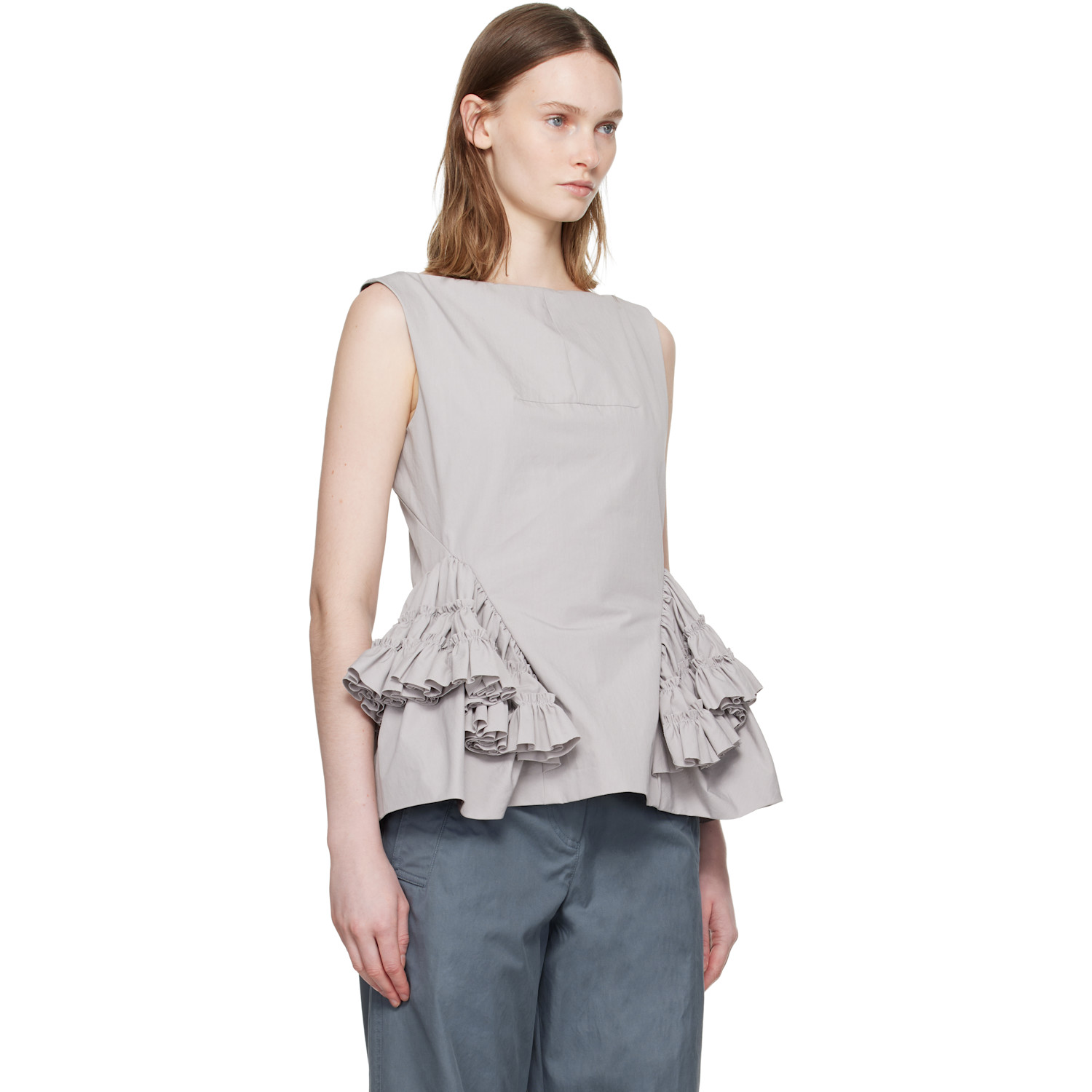  Dries Van Noten Gray Ruffled Top 