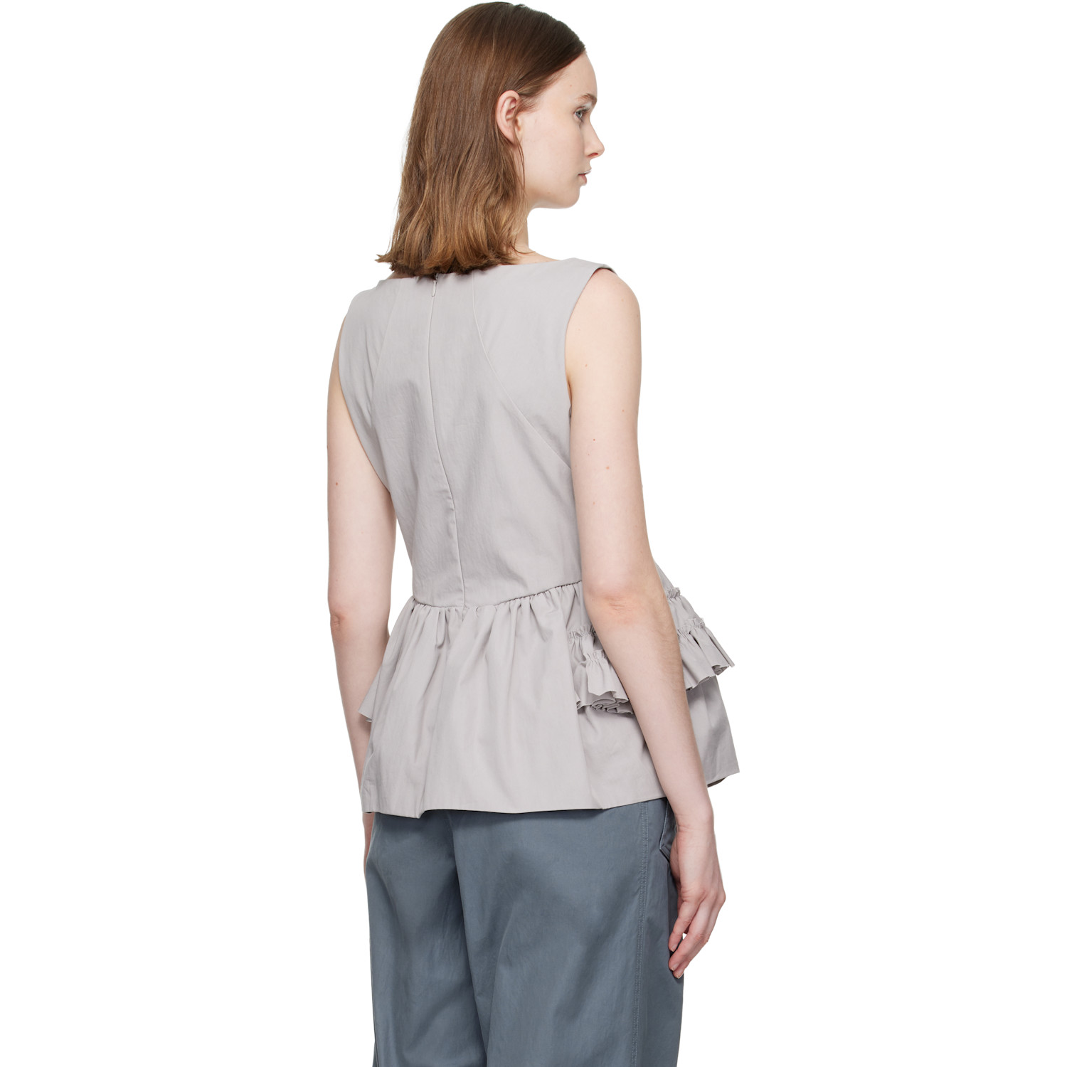  Dries Van Noten Gray Ruffled Top 