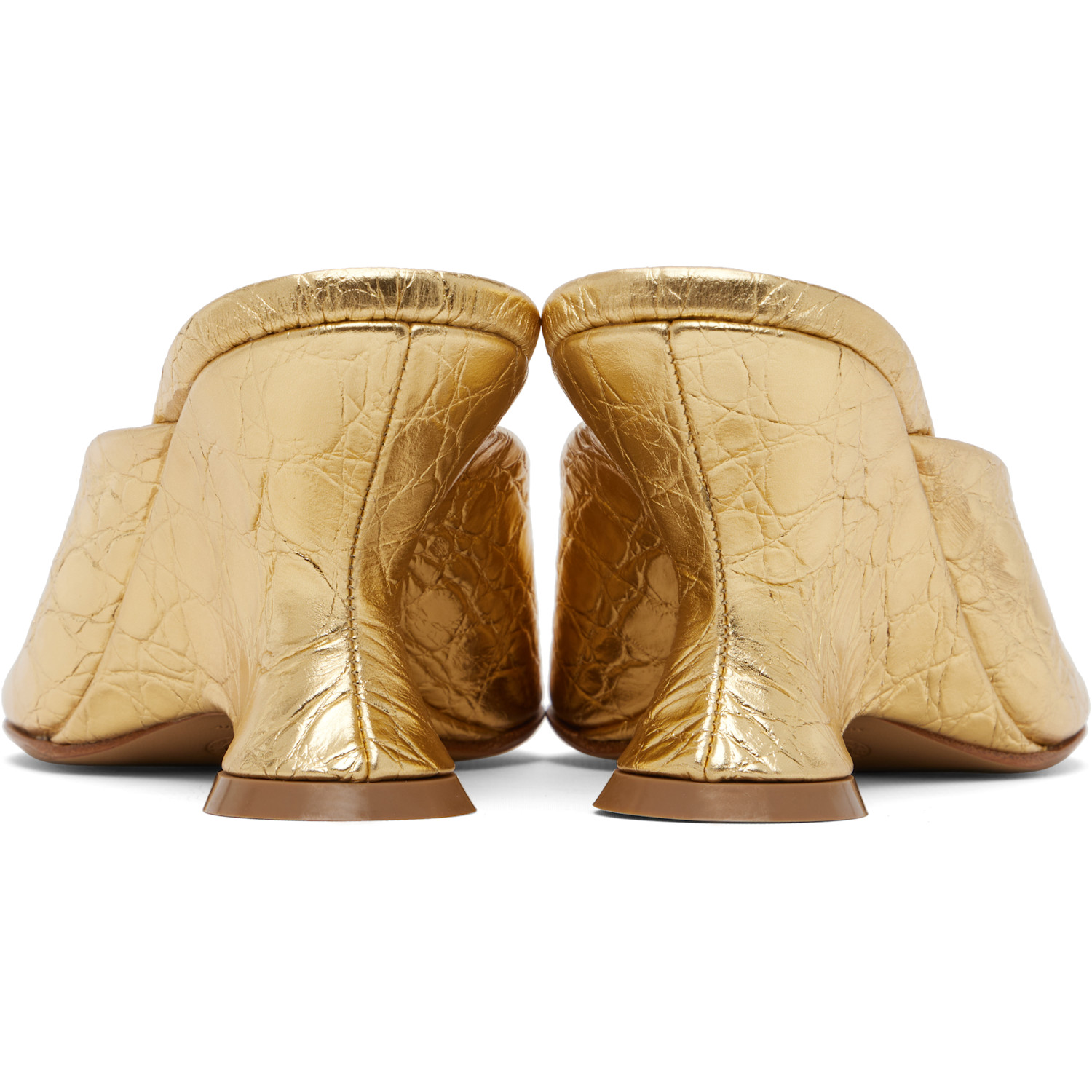 Dries Van Noten Gold Open-toe Leather Mule Heeled Sandals 