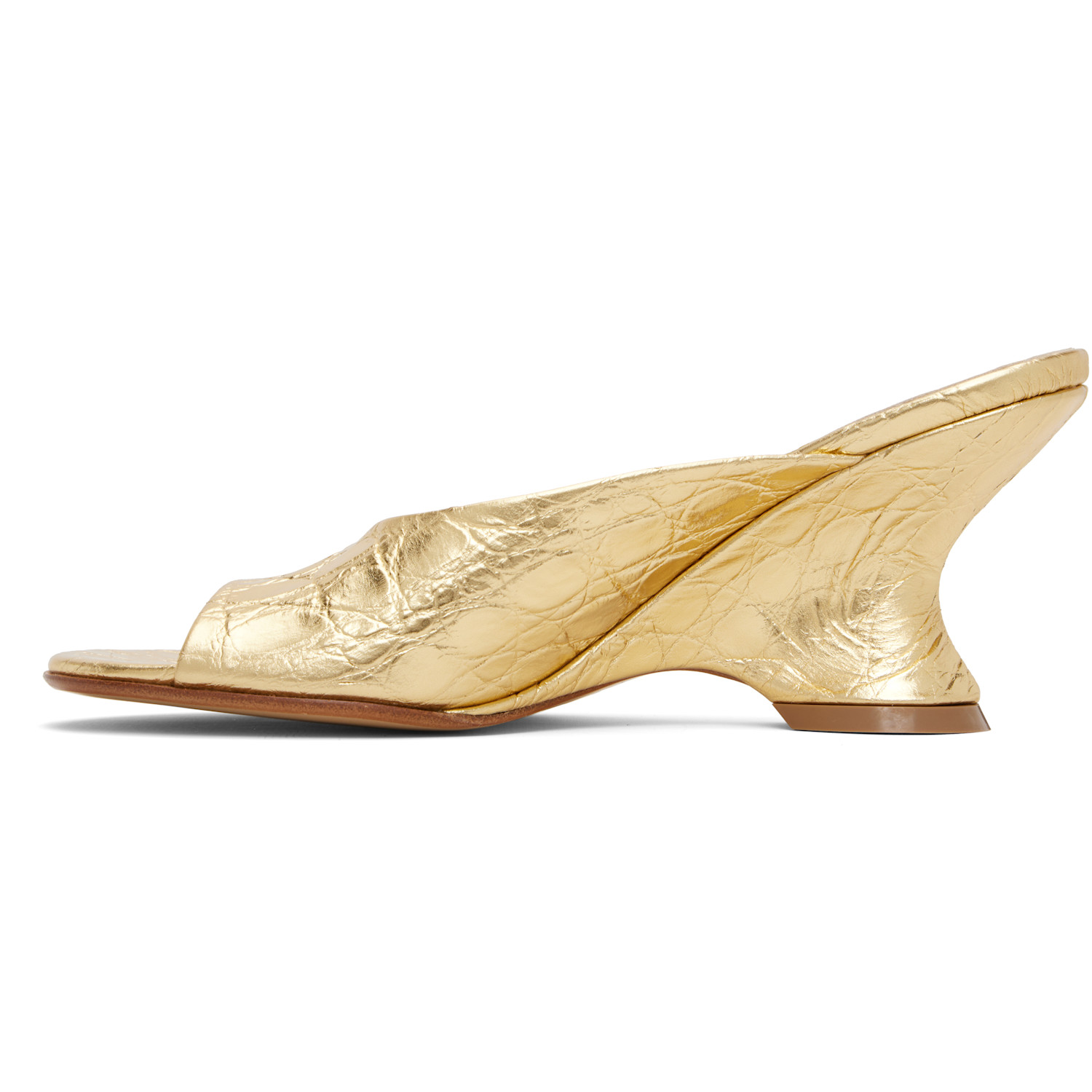  Dries Van Noten Gold Open-toe Leather Mule Heeled Sandals 