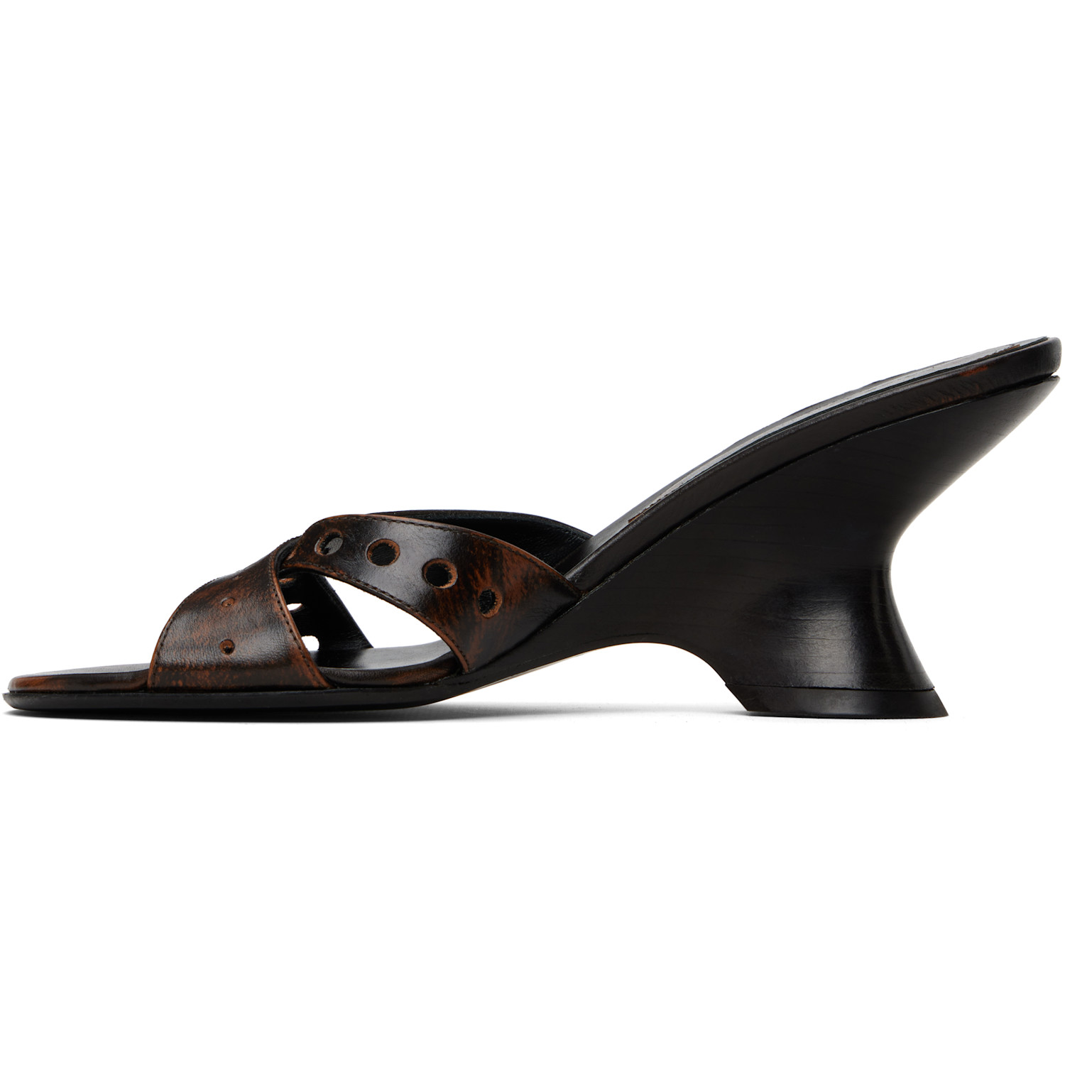  Dries Van Noten Black & Brown Leather Mule Heeled Sandals 