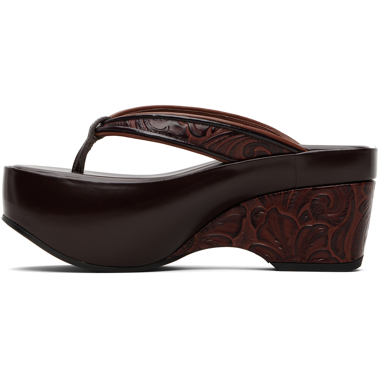  Dries Van Noten Burgundy Platform Thong Heeled Sandals 