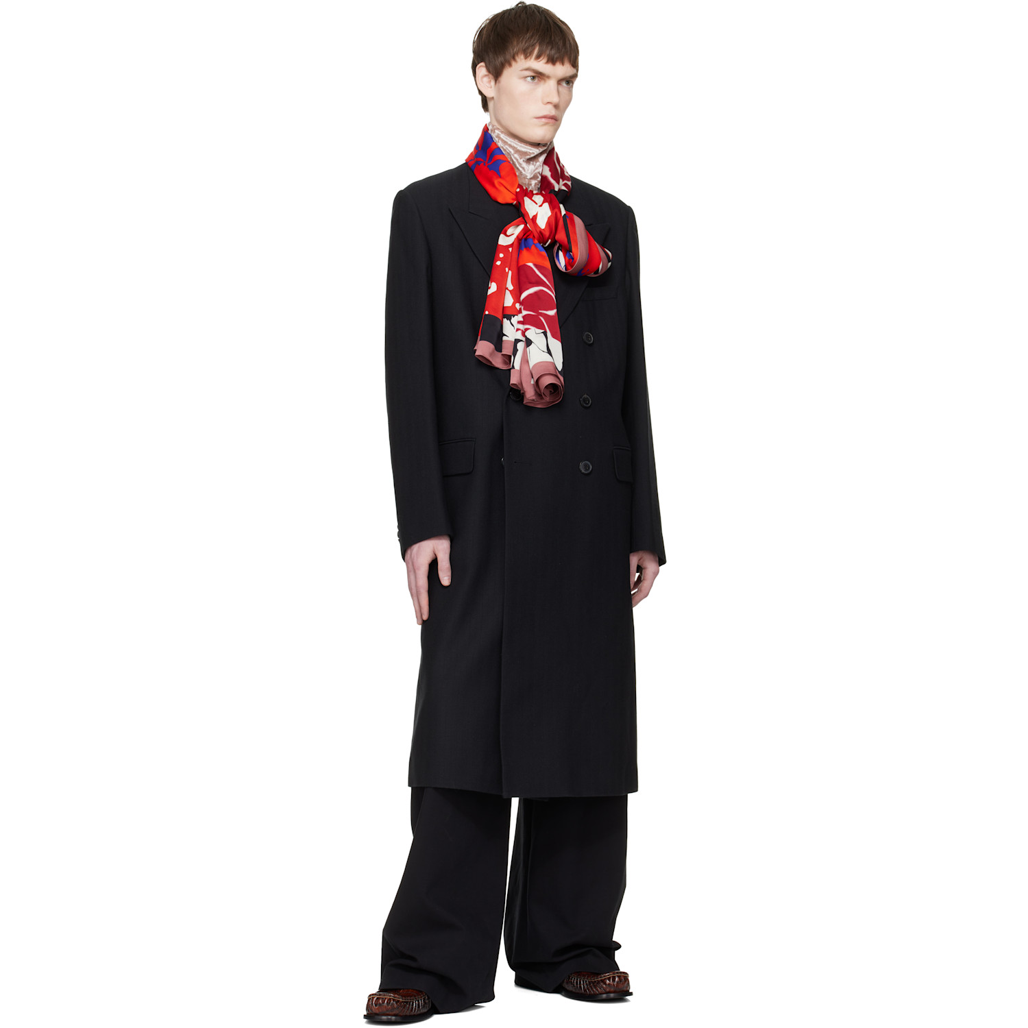  Dries Van Noten Red Printed Viscose Scarf 