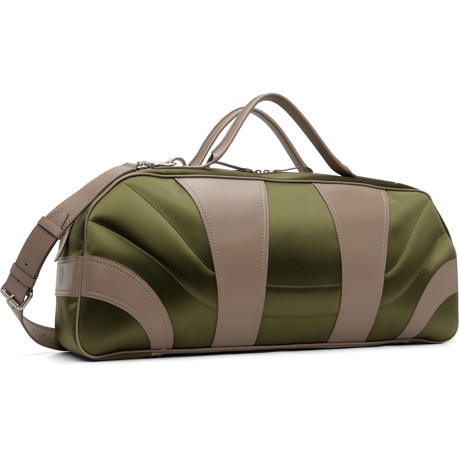  Dries Van Noten Green & Taupe Satin Weekend Bag 