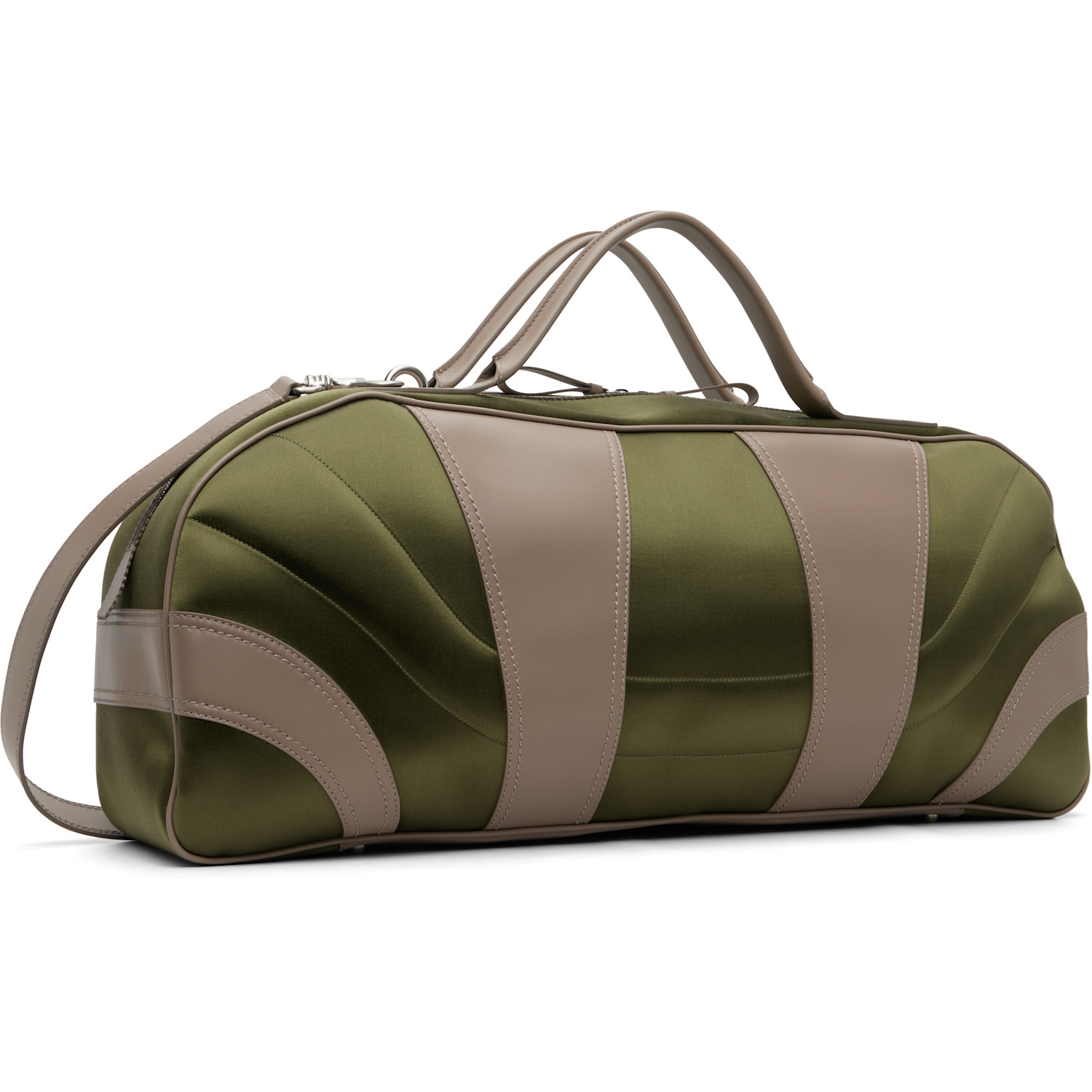 Dries Van Noten Green & Taupe Satin Weekend Bag 