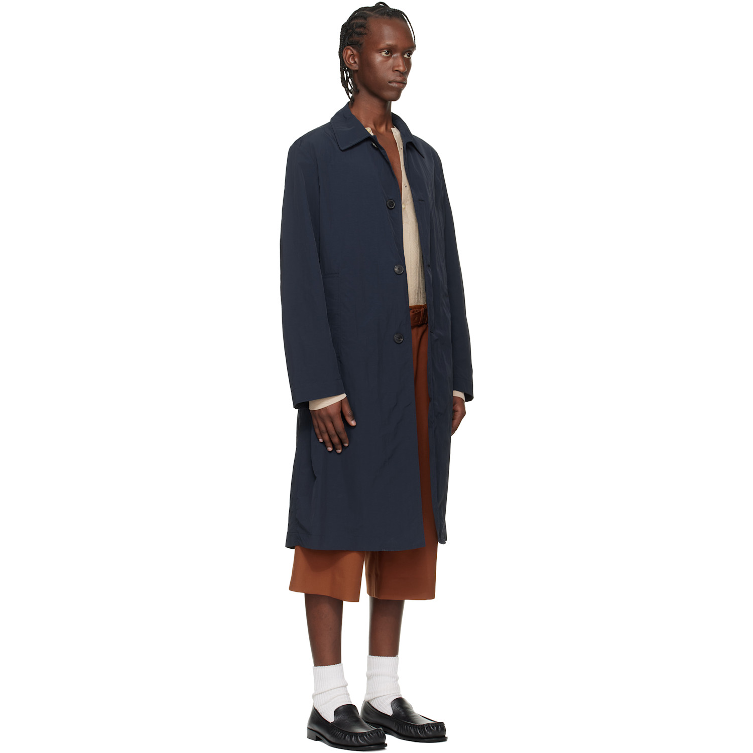  Dries Van Noten Navy Taffeta Coat 