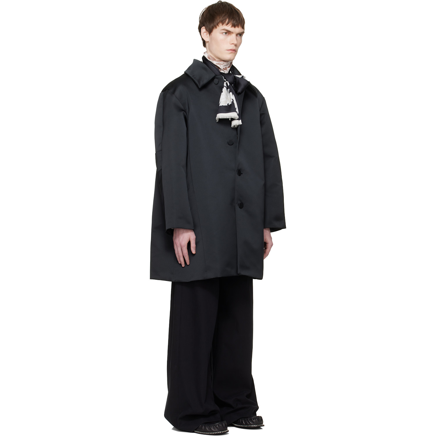  Dries Van Noten Black Satin Coat 