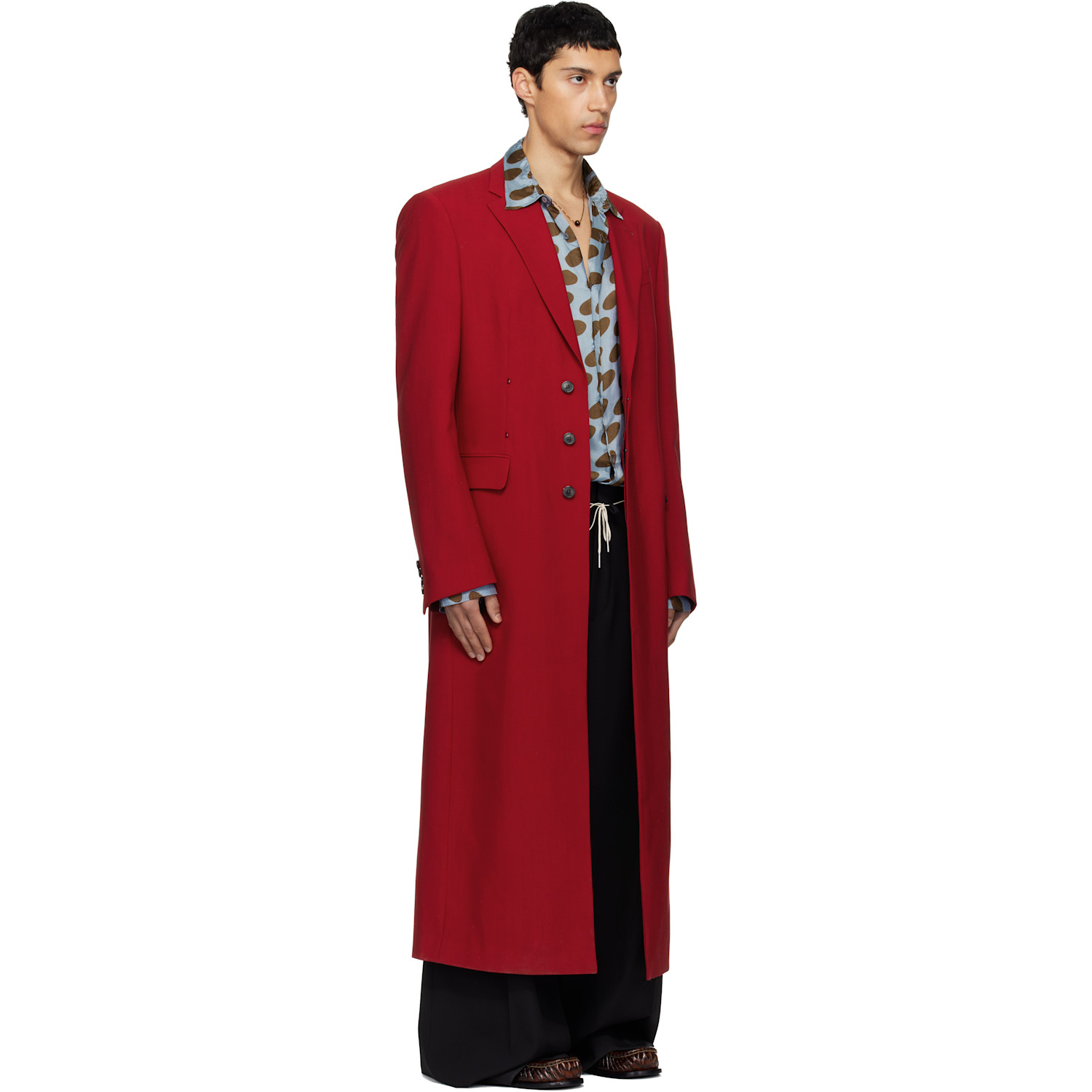  Dries Van Noten Red Wool Long Coat 