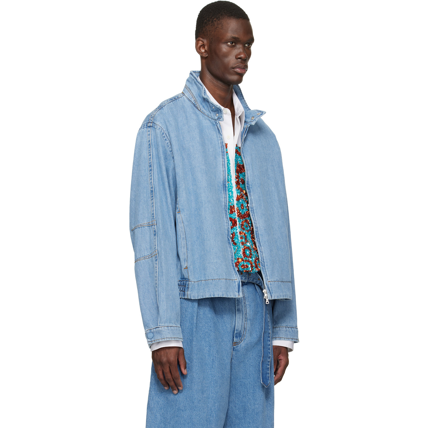  Dries Van Noten Blue Zip Denim Jacket 