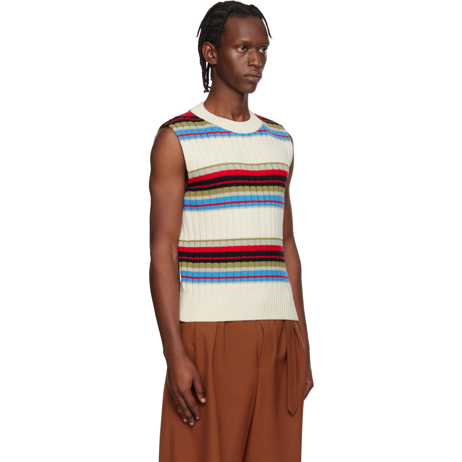  Dries Van Noten Off-white Striped Sleeveless Sweater 