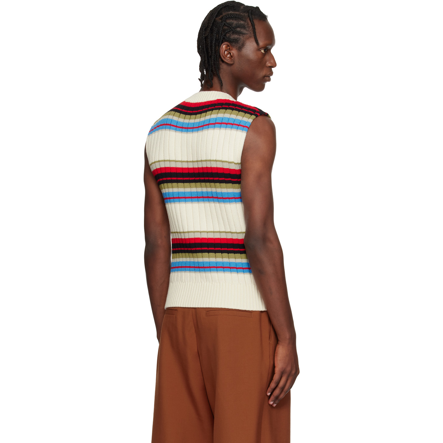  Dries Van Noten Off-white Striped Sleeveless Sweater 