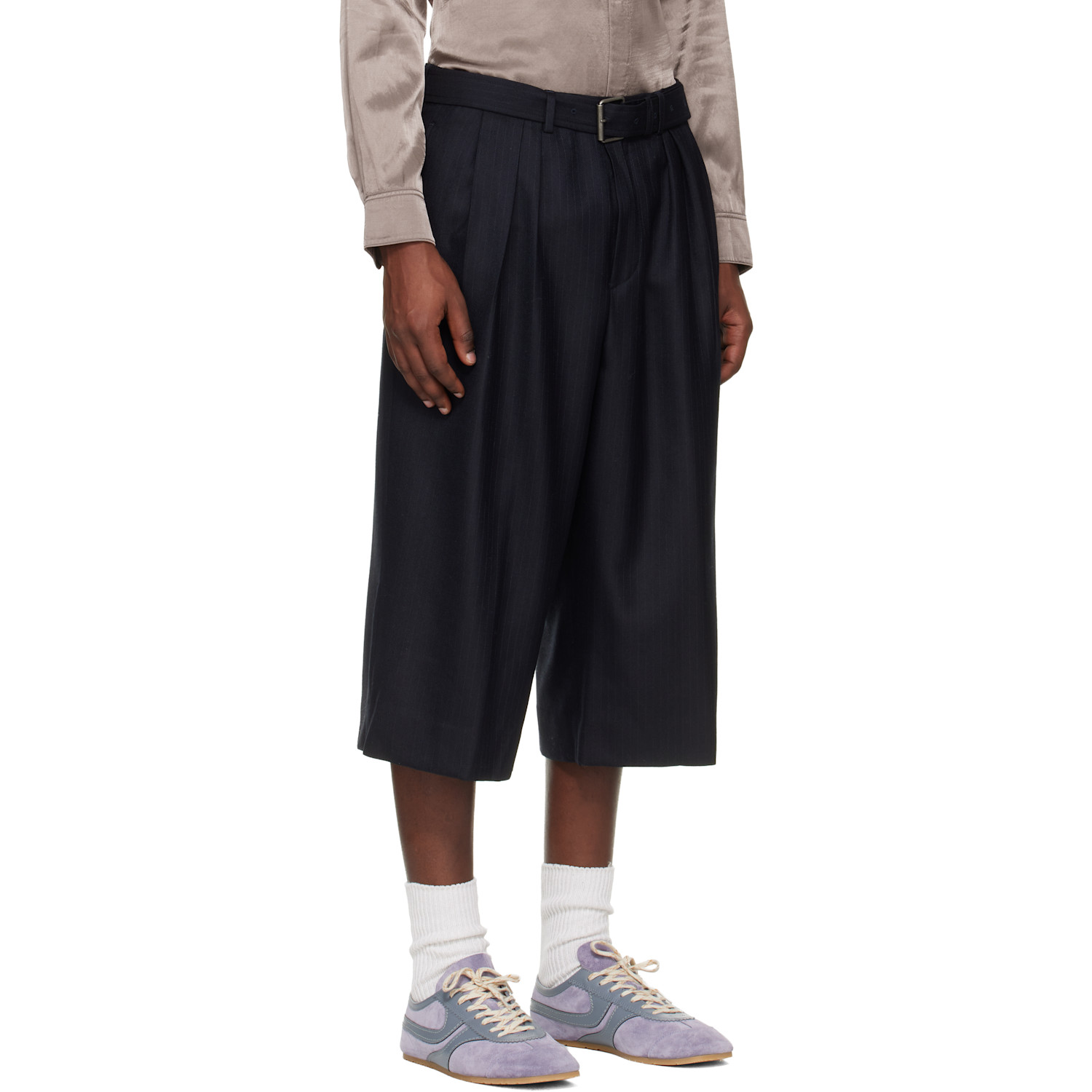  Dries Van Noten Navy Belted Light Wool Shorts 