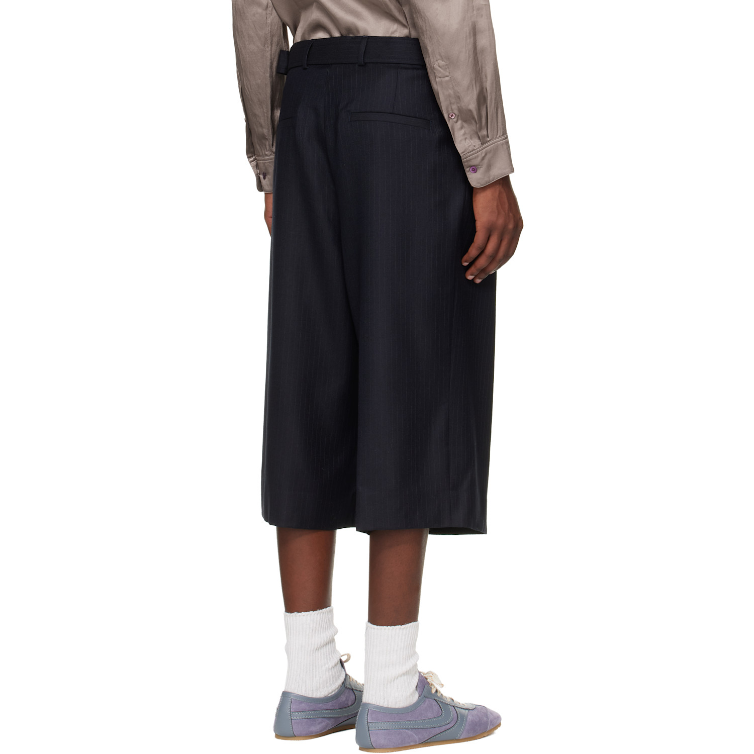  Dries Van Noten Navy Belted Light Wool Shorts 