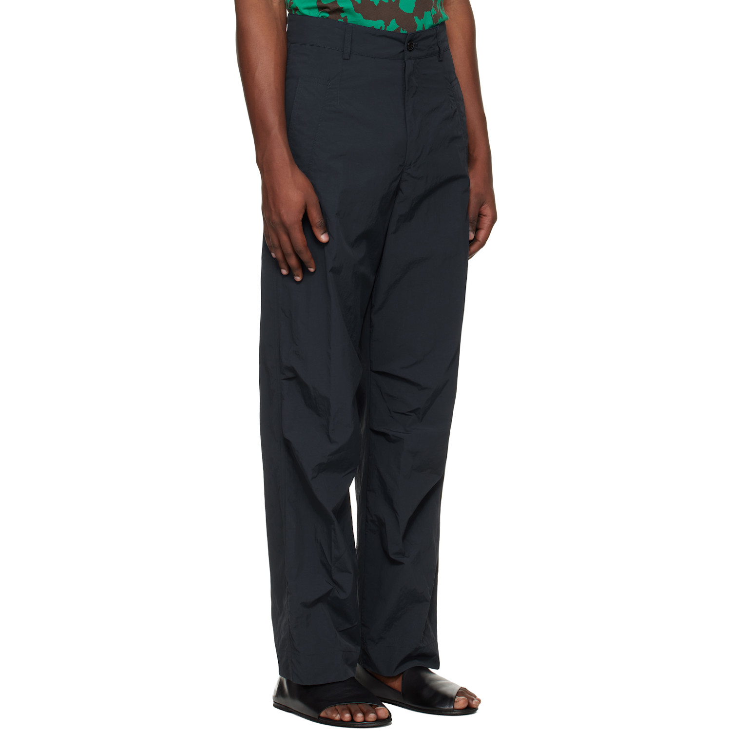  Dries Van Noten Navy Taffeta Trousers 