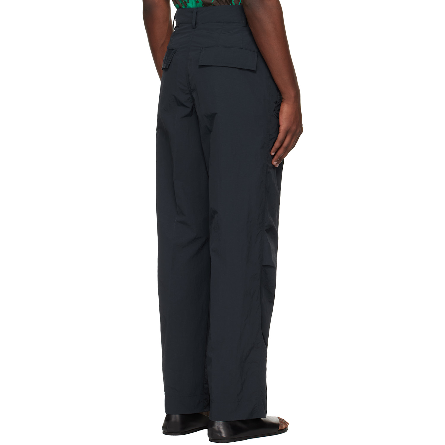  Dries Van Noten Navy Taffeta Trousers 