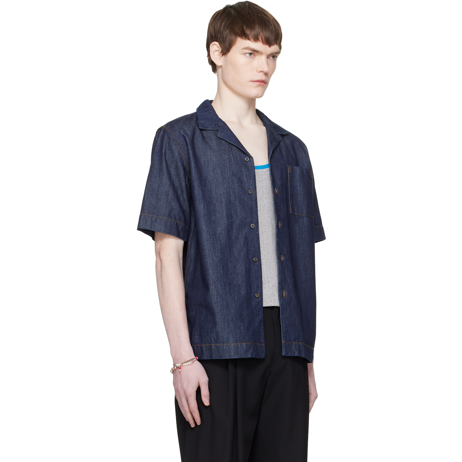  Dries Van Noten Navy Short-sleeve Denim Shirt 