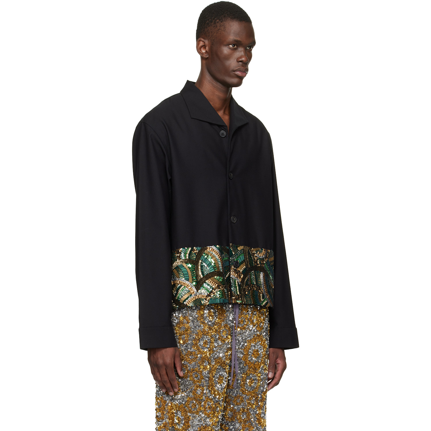  Dries Van Noten Black Sequinned Shirt 