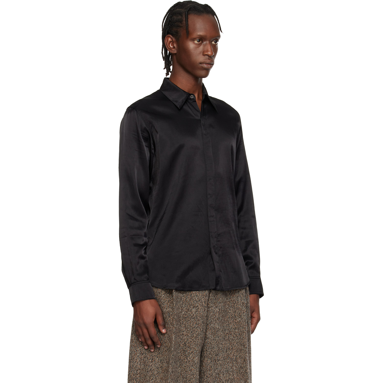  Dries Van Noten Black Satin Shirt 