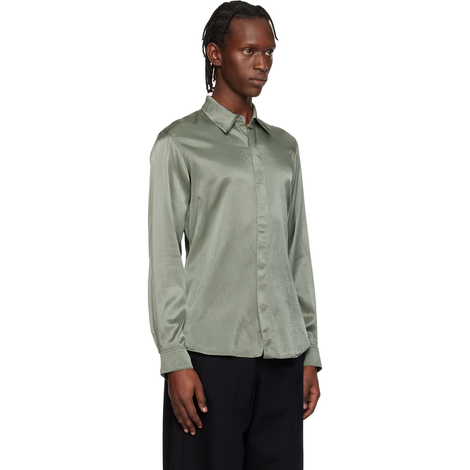  Dries Van Noten Green Satin Shirt 
