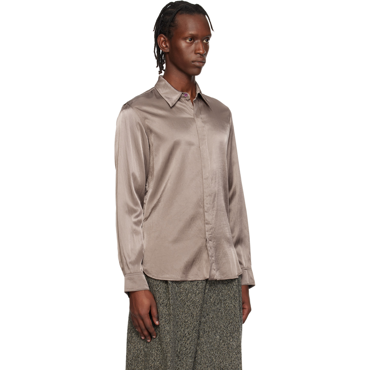  Dries Van Noten Taupe Satin Shirt 