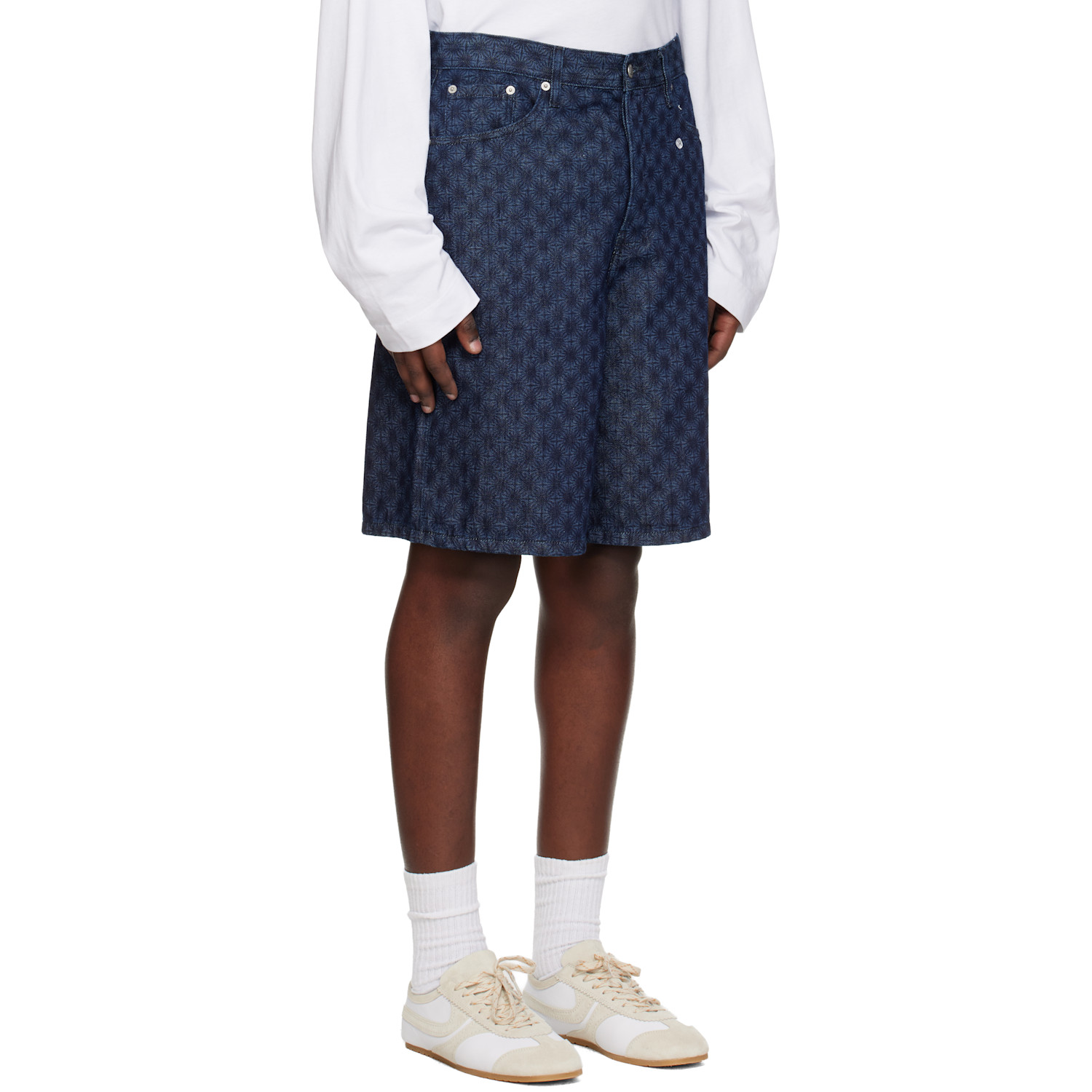  Dries Van Noten Navy Printed Denim Shorts 