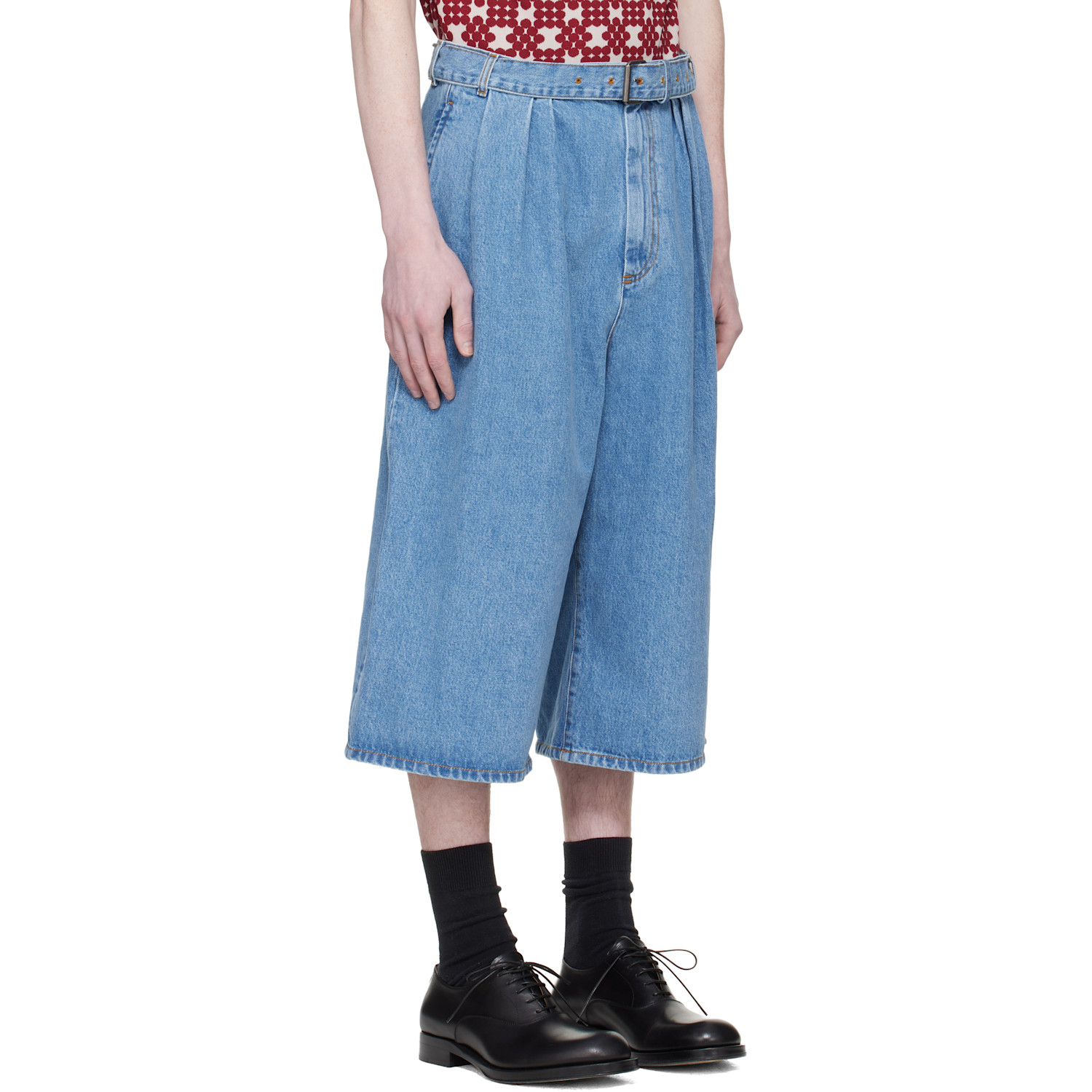  Dries Van Noten Blue Pleated Denim Shorts 